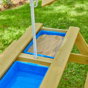 Wooden Picnic Table With Sandpit & Parasol FSC