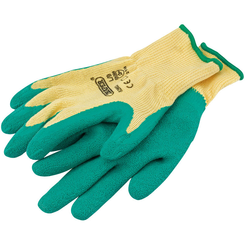 (D) Green Heavy Duty Latex Coated Work Gloves - Large