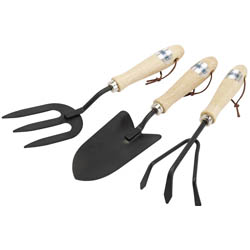 .(D) Carbon Steel Hand Fork, Cultivator and Trowel with Hardwood Handles